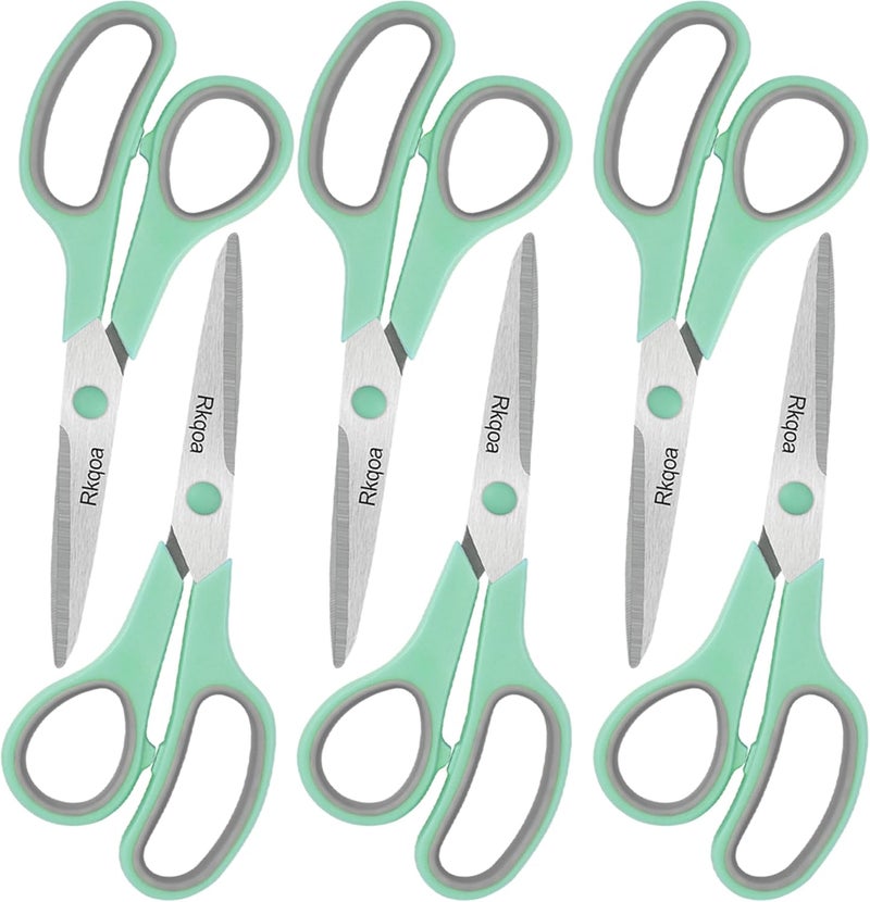 Almarto Scissors, Rkqoa 8" All Purpose Office Scissor 6 Pack - Comfort-Grip Sharp Shears for Office School House Sewing Fabric Crafts Arts Desk Classroom Supplies, Teacher/Class Scissors - Image 1
